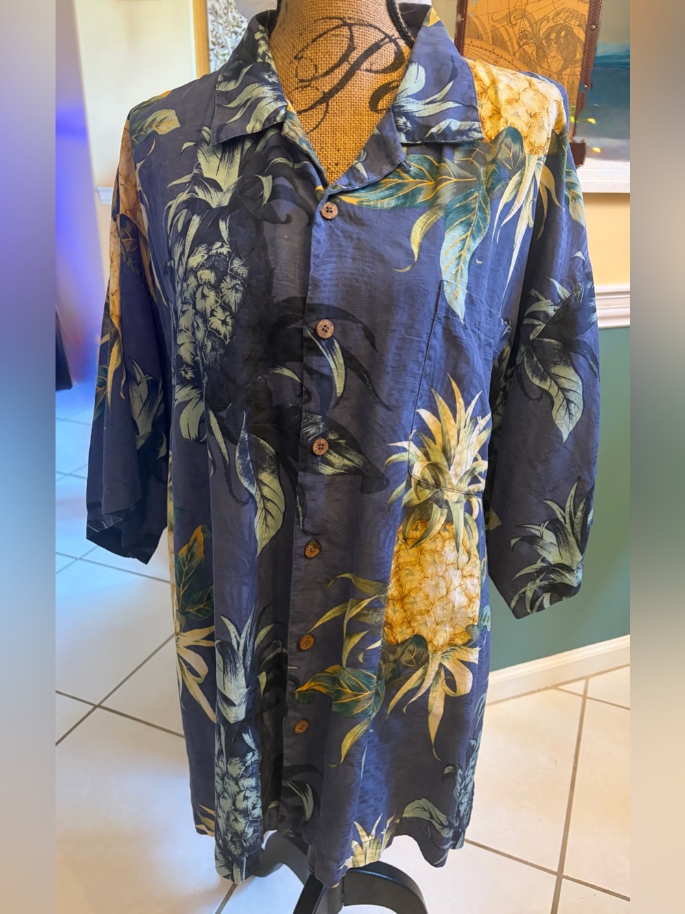 Tommy Bahama Navy Blue Pineapple Print Button-Down Shirt